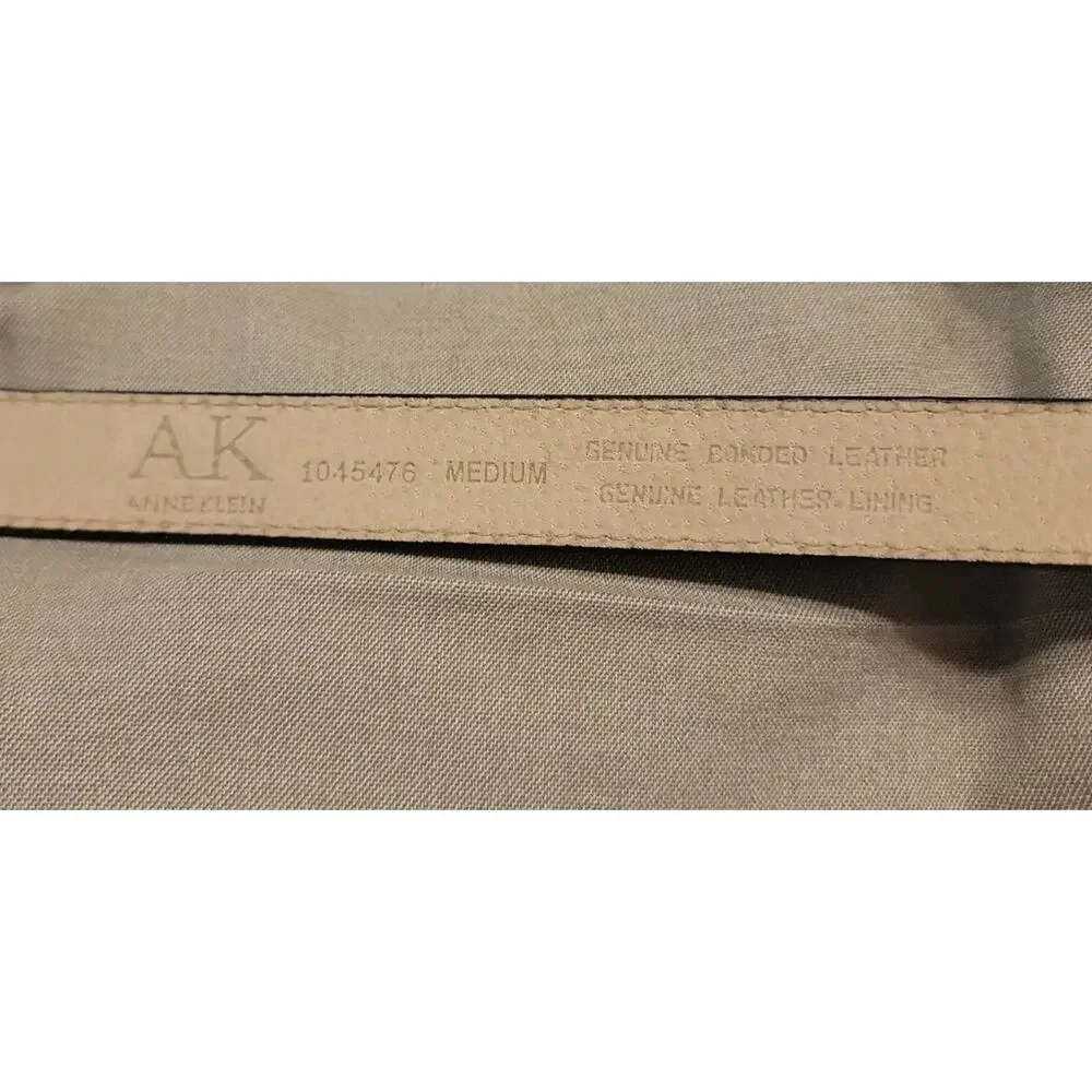 Anne Klein Black Leather Belt Silver Tone Buckle Contrast Stitch Size Medium